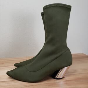 Zara Trafaluc Womens Green Pointed Toe Block Heel Ankle Bootie Size US 8.5 EU 39